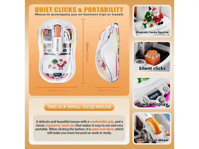 Alt view image 4 of 5 - FMOUSE Christmas Special Edition: White Transparent Wireless Mouse - Tri-Mode (Bluetooth+2.4GHz), USB-C for MacBook/PC, Rechargeable Silent with Santa Claus Doll