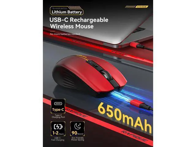 Alt view image 5 of 5 - RAPIQUE Bluetooth Wireless Mouse - (BT1/BT2+USB) Tri-Mode High Performance, Rechargeable, Multi-Device Compatible with PC/Laptop/Computer/MacBook/iPad Air Pro (Red Gradient)