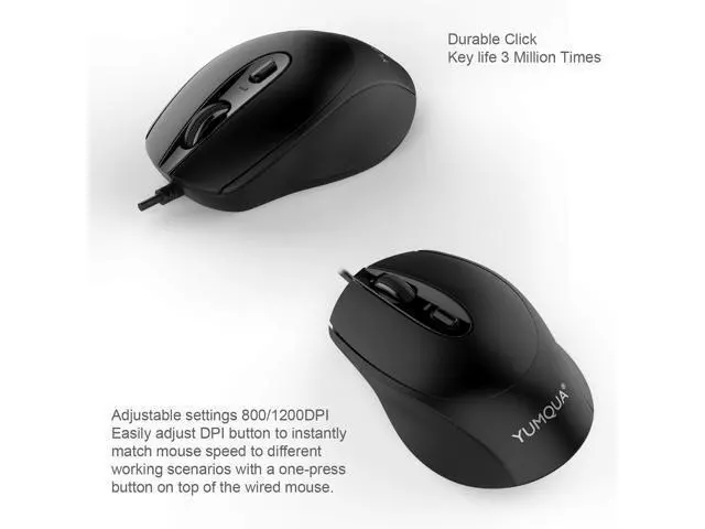 Alt view image 3 of 5 - YUMQUA G222 Computer Mouse Wired 4 Pack, Bulk USB Corded Mouse, Office & Home Silent Optical Mice with 2 Adjustable DPI for Computer Laptop Desktop PC