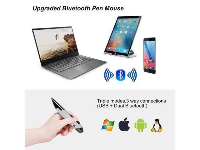 Alt view image 2 of 5 - lychee Pocket Pen Mouse Rechargeable, Left/Right-Handed Optical Ergonomic Mouse with Bluetooth and Stylus Function (Grey)