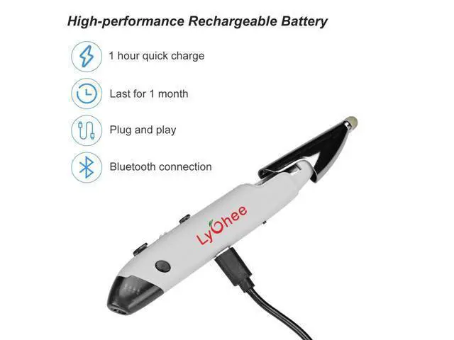 Alt view image 5 of 5 - lychee Pocket Pen Mouse Rechargeable, Left/Right-Handed Optical Ergonomic Mouse with Bluetooth and Stylus Function (Grey)
