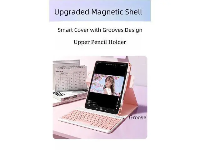 Alt view image 5 of 5 - Vertical Keyboard Case for iPad Air11 inch M3 (2025)/M2 (2024)/Air 5th/Air 4th Gen/Pro11(4th/3rd/2nd/1st), 360° Rotatable Magnetic Detachable Clear Case with Keyboard, 360 Rotate--Purple+White
