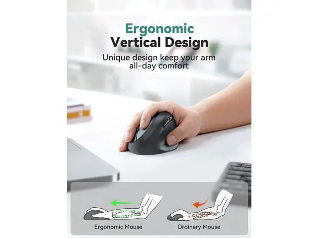 Alt view image 2 of 5 - TECKNET Ergonomic Mouse, 4800 DPI Wireless Vertical Mouse, 5 Adjustable DPI Levels, 6 Buttons, 2.4G Silent Wireless Mouse for Laptop, PC, Chromebook, Mac - Dark Grey