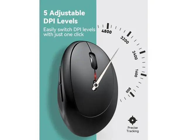Alt view image 3 of 5 - TECKNET Ergonomic Mouse, 4800 DPI Wireless Vertical Mouse, 5 Adjustable DPI Levels, 6 Buttons, 2.4G Silent Wireless Mouse for Laptop, PC, Chromebook, Mac - Dark Grey