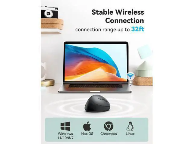 Alt view image 4 of 5 - TECKNET Ergonomic Mouse, 4800 DPI Wireless Vertical Mouse, 5 Adjustable DPI Levels, 6 Buttons, 2.4G Silent Wireless Mouse for Laptop, PC, Chromebook, Mac - Dark Grey