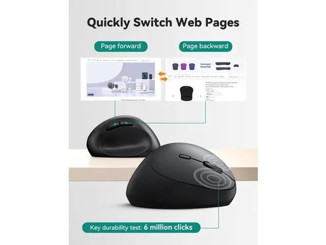 Alt view image 5 of 5 - TECKNET Ergonomic Mouse, 4800 DPI Wireless Vertical Mouse, 5 Adjustable DPI Levels, 6 Buttons, 2.4G Silent Wireless Mouse for Laptop, PC, Chromebook, Mac - Dark Grey