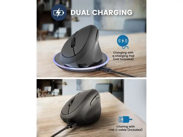 Alt view image 5 of 5 - Perixx PERIMICE-719R Wireless 2.4G Rechargeable Ergonomic Mouse - Duo Wired and Wireless Charging Feature - Black