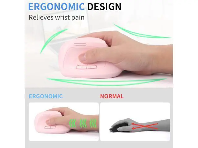 Alt view image 3 of 5 - Ergonomic Mouse Bluetooth for Mac,Wireless Vertical Mouse Dual Mode (Bluetooth&USB),Rechargeable Optical Tracking Quiet Clicks Mice with USB Receiver 6 Buttons for PC/Laptop/Windows/ipad-pink