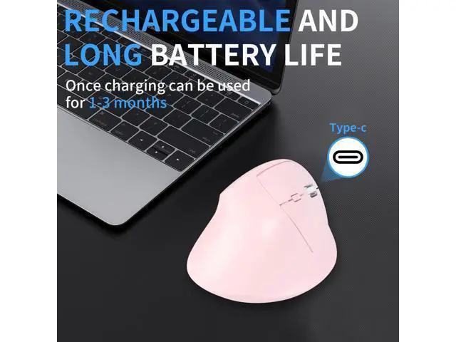 Alt view image 5 of 5 - Ergonomic Mouse Bluetooth for Mac,Wireless Vertical Mouse Dual Mode (Bluetooth&USB),Rechargeable Optical Tracking Quiet Clicks Mice with USB Receiver 6 Buttons for PC/Laptop/Windows/ipad-pink