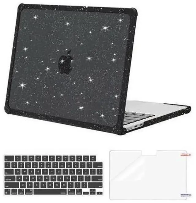 Main image of MOSISO Compatible with MacBook Air 13 inch Case 2025 2024 2023 2022 M4 A3240 M3 A3113 M2 A2681, Anti-Cracking TPU Bumper Glitter Hard Case&Keyboard Cover&Screen Film for MacBook Air 13.6, Black