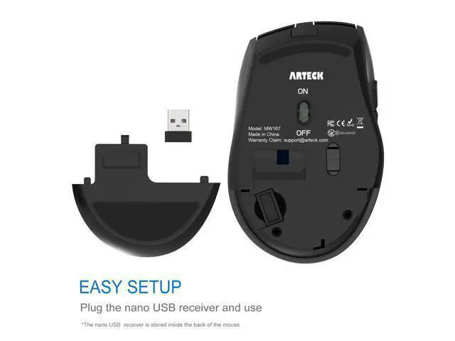 Alt view image 3 of 5 - Arteck Wireless Mouse, 2.4G USB Wireless Ergonomic Optical Mouse, with Nano USB Receiver Silent Clicking Side Switch Buttons for Computer/Desktop/PC/Laptop and Windows 11/10 Rechargeable Battery