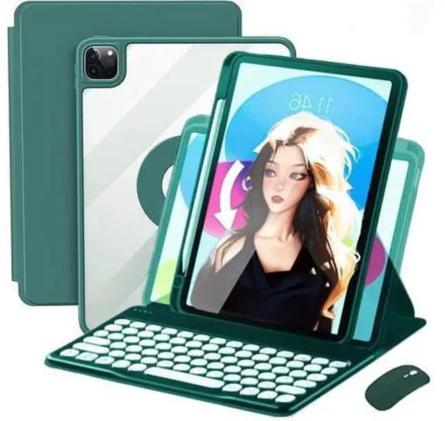 Main image of Vertical Keyboard Case for iPad 11 inch 2025(A16) with Mouse, Aslo for iPad 10 2022 with Pencil Holder, Magnetic Rotating Clear Case (Magnetic-Teal)