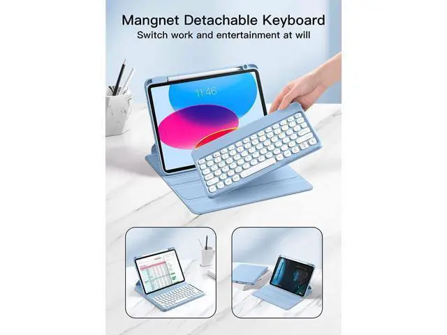 Alt view image 4 of 5 - Vertical Keyboard Case for iPad 11 inch 2025(A16) with Mouse, Aslo for iPad 10 2022 with Pencil Holder, Magnetic Rotating Clear Case (Magnetic-Teal)