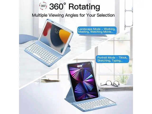 Alt view image 3 of 5 - Vertical Keyboard Case for iPad 11 inch 2025(A16) with Mouse, Aslo for iPad 10 2022 with Pencil Holder, Magnetic Rotating Clear Case (Magnetic-Teal)