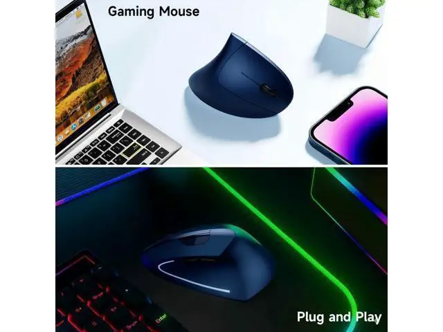Alt view image 3 of 5 - tlkawzy Ergonomic Vertical Wireless Mouse Stylish Rechargeable 2.4G Optical Mice Cordless Mouse with USB Receiver, 800/1200 /1600 DPI, 5 Buttons for Laptop,PC,Mac,Computer (Blue)
