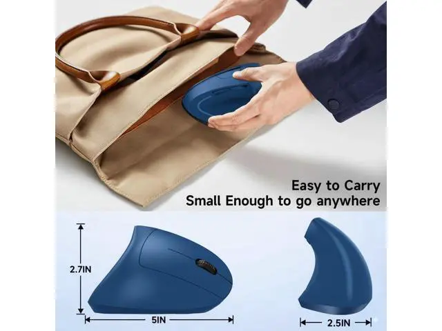 Alt view image 4 of 5 - tlkawzy Ergonomic Vertical Wireless Mouse Stylish Rechargeable 2.4G Optical Mice Cordless Mouse with USB Receiver, 800/1200 /1600 DPI, 5 Buttons for Laptop,PC,Mac,Computer (Blue)