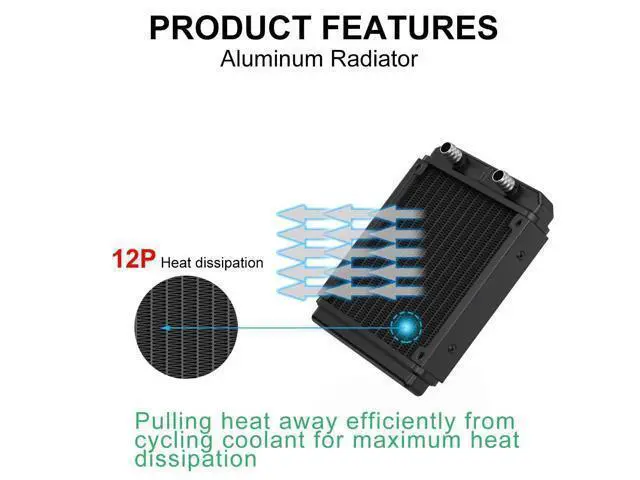 Alt view image 2 of 5 - Clyxgs Water Cooling Radiator, 12 Pipe Aluminum Heat Exchanger Radiator with Tube for PC CPU Computer Water Cool System DC12V 120mm