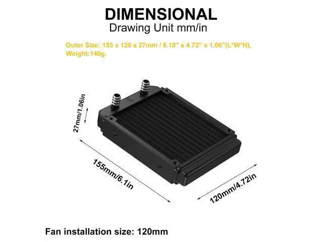 Alt view image 3 of 5 - Clyxgs Water Cooling Radiator, 12 Pipe Aluminum Heat Exchanger Radiator with Tube for PC CPU Computer Water Cool System DC12V 120mm