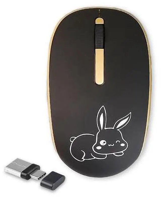 Main image of Wireless Type-C + USB-A Mouse,Silent Portable Lightweight Small Cordless Optical Mouse Dual Interface Plug and Play 3 Buttons for Mobile Phone Tablet Laptop MacBook PC, Boy Girl Men Women Gift (Black)
