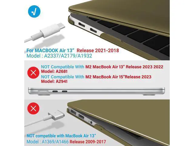 Alt view image 4 of 5 - IBENZER Compatible with New MacBook Air 13 inch Case 2022 2021 2020 M1 A2337 A2179 A1932, Plastic Hard Shell Case with Keyboard Cover for Mac Retina Display with Touch ID, Olive Green, MAT13-OLGN+1