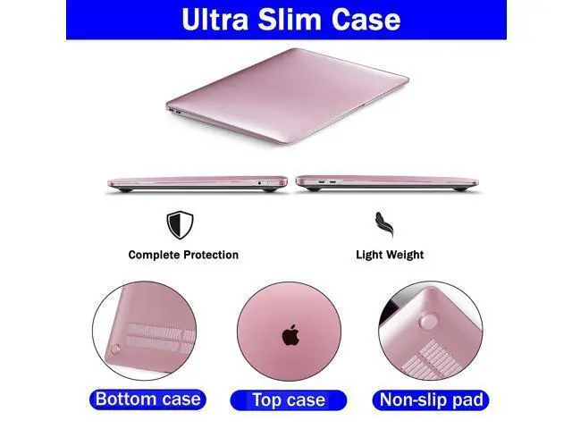 Alt view image 2 of 5 - GVTECH Case for MacBook Air 13 inch Case (2010-2017) A1369 A1466 Plastic Hard Shell, Keyboard Cover & Screen Protector, Metallic Rose Gold