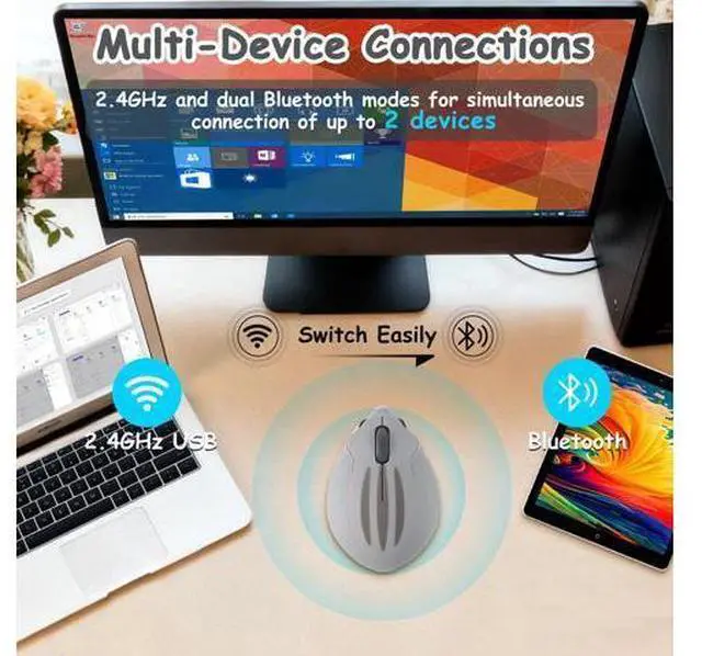 Alt view image 3 of 5 - Wireless Mouse Bluetooth Cute Cartoon Hamster Shape Computer Mice with USB Receiver 2.4GHz & Bluetooth Dual-Mode Silent Kawaii USB Cordless Mouse for Laptop PC Tablet Macbook Kids Adults Gift, Grey