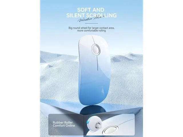 Alt view image 3 of 5 - RAPIQUE Bluetooth Wireless Mouse - (BT5.1+USB) Dual Connectivity, Quiet Click, Low Power, and 1600 DPI, Portable Cordless Mouse for Laptop, MacBook Pro/Air, iPad (Gradient Sky Blue)