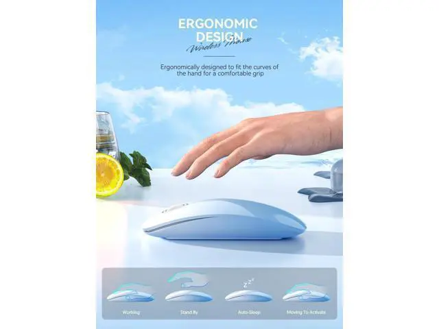 Alt view image 4 of 5 - RAPIQUE Bluetooth Wireless Mouse - (BT5.1+USB) Dual Connectivity, Quiet Click, Low Power, and 1600 DPI, Portable Cordless Mouse for Laptop, MacBook Pro/Air, iPad (Gradient Sky Blue)