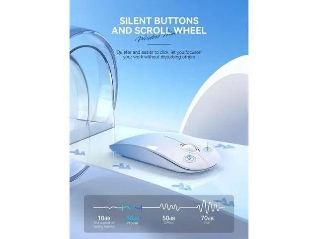 Alt view image 5 of 5 - RAPIQUE Bluetooth Wireless Mouse - (BT5.1+USB) Dual Connectivity, Quiet Click, Low Power, and 1600 DPI, Portable Cordless Mouse for Laptop, MacBook Pro/Air, iPad (Gradient Sky Blue)