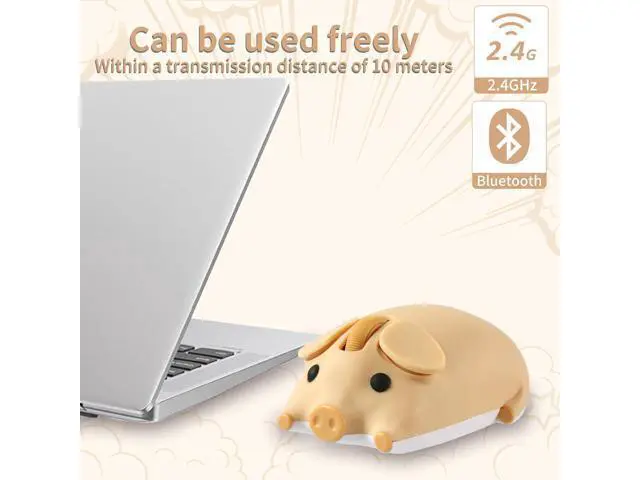 Alt view image 2 of 5 - Wireless Bluetooth Mouse, Dual Mode(Bluetooth & 2.4G USB) Cute Little Pig Computer Mouse,1200DPI Mini Pig Mice for PC Laptop Computer Kids Gift (Yellow)
