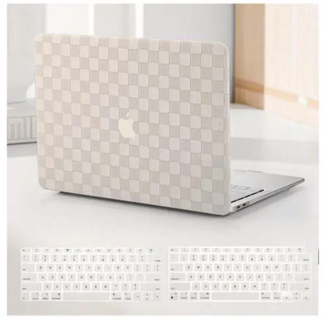 Main image of BYCeKe Compatible with MacBook Air 13 Inch 2022 2021-2018 M1 A2337 A2179 A1932, Checkered Textured Cream Leather Hard Shell Case & Keyboard Cover for Mac Air 13, Beige