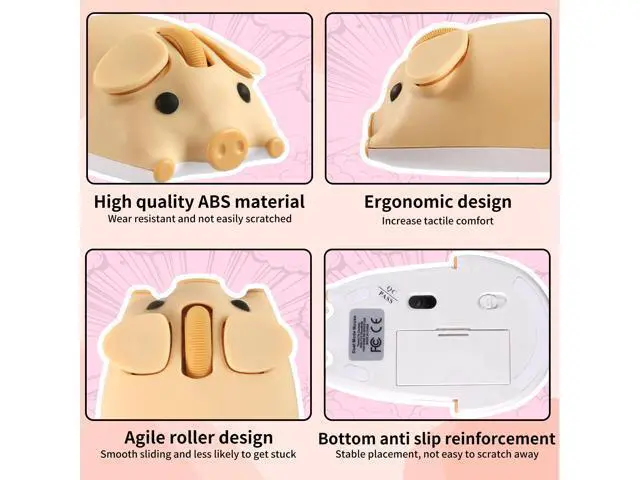 Alt view image 3 of 5 - Wireless Bluetooth Mouse, Dual Mode(Bluetooth & 2.4G USB) Cute Little Pig Computer Mouse,1200DPI Mini Pig Mice for PC Laptop Computer Kids Gift (Yellow)