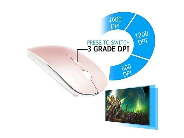 Alt view image 3 of 5 - KLO 4 Modes Rechargeable Bluetooth Mouse BT3.0/5.2+USB-2.4G/Type-C,Wireless Mouse for MacBook pro/MacBook air/Laptop/iMac/ipad/Notebook/pc (BT/USB-C Rose Gold)