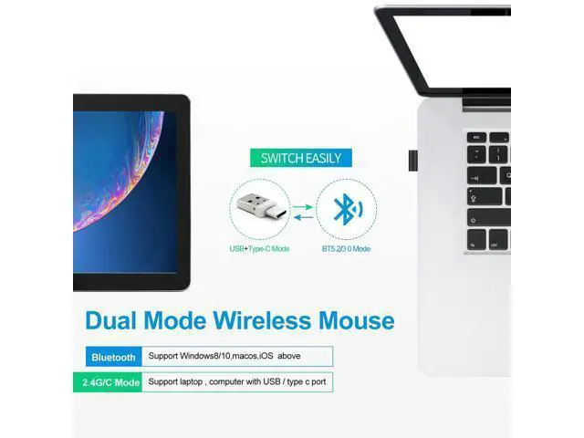 Alt view image 4 of 5 - KLO 4 Modes Rechargeable Bluetooth Mouse BT3.0/5.2+USB-2.4G/Type-C,Wireless Mouse for MacBook pro/MacBook air/Laptop/iMac/ipad/Notebook/pc (BT/USB-C Rose Gold)
