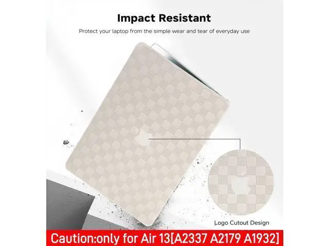 Alt view image 4 of 5 - BYCeKe Compatible with MacBook Air 13 Inch 2022 2021-2018 M1 A2337 A2179 A1932, Checkered Textured Cream Leather Hard Shell Case & Keyboard Cover for Mac Air 13, Beige