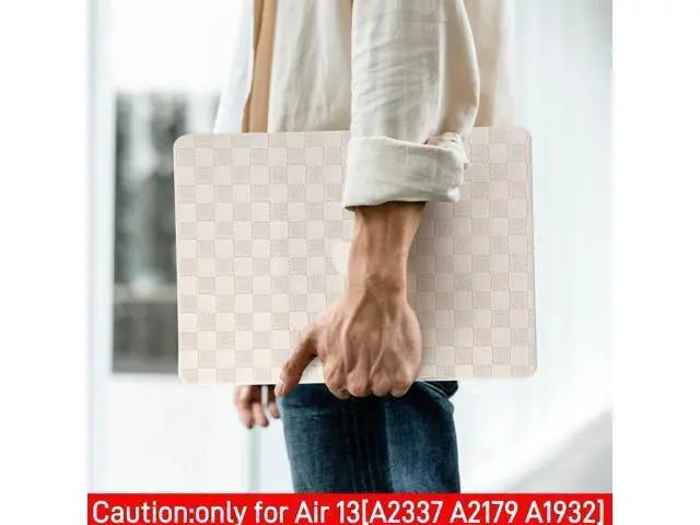 Alt view image 3 of 5 - BYCeKe Compatible with MacBook Air 13 Inch 2022 2021-2018 M1 A2337 A2179 A1932, Checkered Textured Cream Leather Hard Shell Case & Keyboard Cover for Mac Air 13, Beige