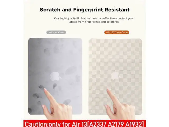 Alt view image 5 of 5 - BYCeKe Compatible with MacBook Air 13 Inch 2022 2021-2018 M1 A2337 A2179 A1932, Checkered Textured Cream Leather Hard Shell Case & Keyboard Cover for Mac Air 13, Beige