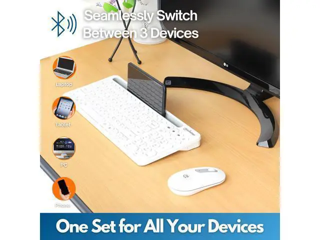 Alt view image 4 of 5 - MANHATTAN Wireless Keyboard and Mouse Set Bluetooth & 2.4 GHz for Multi-Device Switching Wireless Keyboard Mouse, Cordless Keyboard and Mouse Combo, Computer Keyboard Wireless with Mouse - 180580