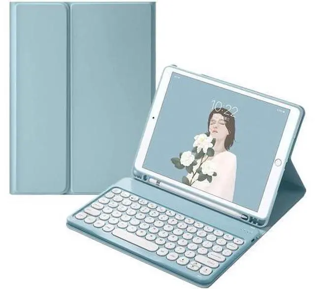 Main image of QIYIBOCASE Cute Keyboard Case for iPad Pro 11 2022 4th/3rd/2nd Generation,Round Keys Detachable Magnets Bluetooth Keyboard Case with Pencil Holder for Girly Women(Blue)