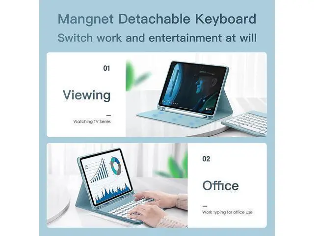 Alt view image 3 of 5 - QIYIBOCASE Cute Keyboard Case for iPad Pro 11 2022 4th/3rd/2nd Generation,Round Keys Detachable Magnets Bluetooth Keyboard Case with Pencil Holder for Girly Women(Blue)