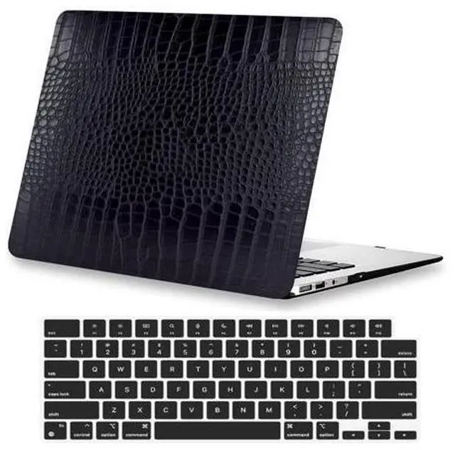 Main image of KEROM Compatible with MacBook Pro 14 Inch Case 2025-2021 M5 M4 M3 M2 M1 Chip A3434 A3112 A3185 A3401 A2918 A2992 A2779 A2442, Crocodile Aligator Skin PU Leather Hardshell & Keyboard Cover, Black