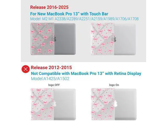 Alt view image 4 of 5 - IBENZER Compatible with 2025 2024 M2 MacBook Pro 13 Inch Case 2025-2016 M1 A2338 A2289 A2251 A2159 A1989 A1706 A1708, Hard Shell Case & Keyboard Cover for Mac Pro 13, Bow, MT13-BOW+1