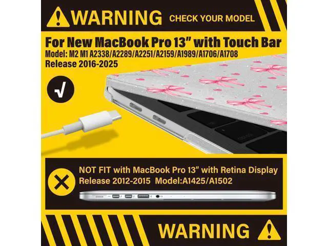 Alt view image 3 of 5 - IBENZER Compatible with 2025 2024 M2 MacBook Pro 13 Inch Case 2025-2016 M1 A2338 A2289 A2251 A2159 A1989 A1706 A1708, Hard Shell Case & Keyboard Cover for Mac Pro 13, Bow, MT13-BOW+1