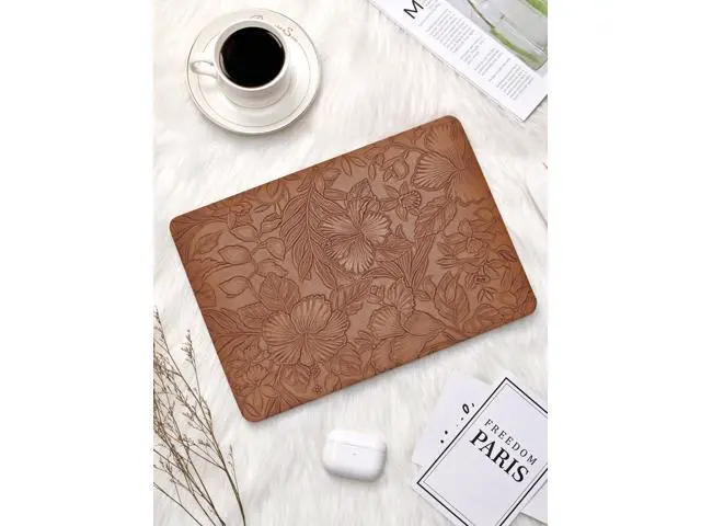 Alt view image 4 of 5 - Seorsok Compatible with MacBook Air 13 Inch Case 2022 2021 2020-2018 Release A1932 A2179 M1 A2337,Elegant Leaves Flowers Leather Plastic Hard Shell Case with Keyboard Cover,Dark Brown Blooming Floral