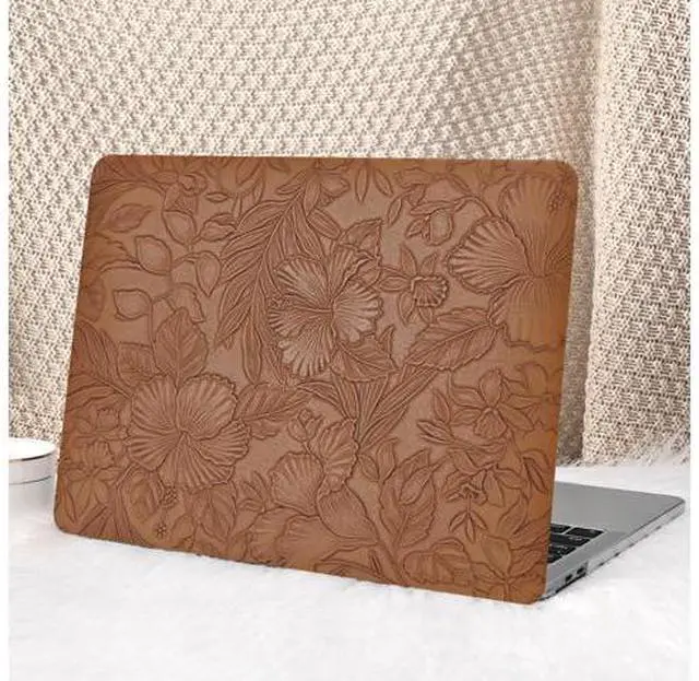 Main image of Seorsok Compatible with MacBook Air 13 Inch Case 2022 2021 2020-2018 Release A1932 A2179 M1 A2337,Elegant Leaves Flowers Leather Plastic Hard Shell Case with Keyboard Cover,Dark Brown Blooming Floral