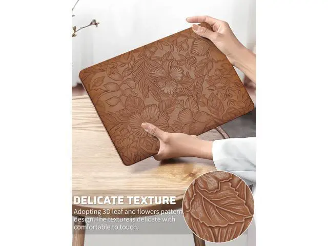Alt view image 2 of 5 - Seorsok Compatible with MacBook Air 13 Inch Case 2022 2021 2020-2018 Release A1932 A2179 M1 A2337,Elegant Leaves Flowers Leather Plastic Hard Shell Case with Keyboard Cover,Dark Brown Blooming Floral