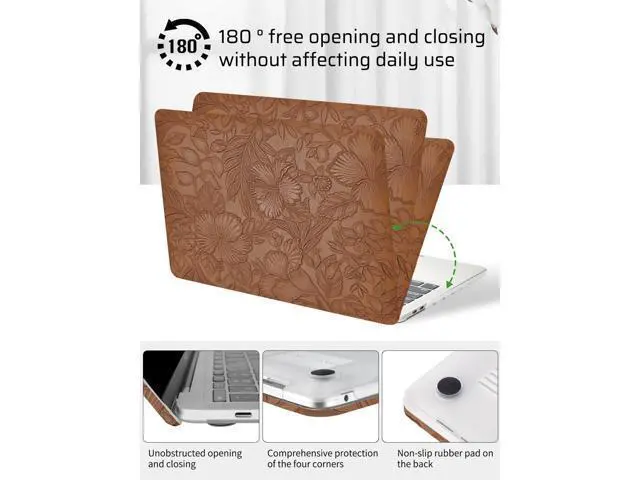Alt view image 5 of 5 - Seorsok Compatible with MacBook Air 13 Inch Case 2022 2021 2020-2018 Release A1932 A2179 M1 A2337,Elegant Leaves Flowers Leather Plastic Hard Shell Case with Keyboard Cover,Dark Brown Blooming Floral