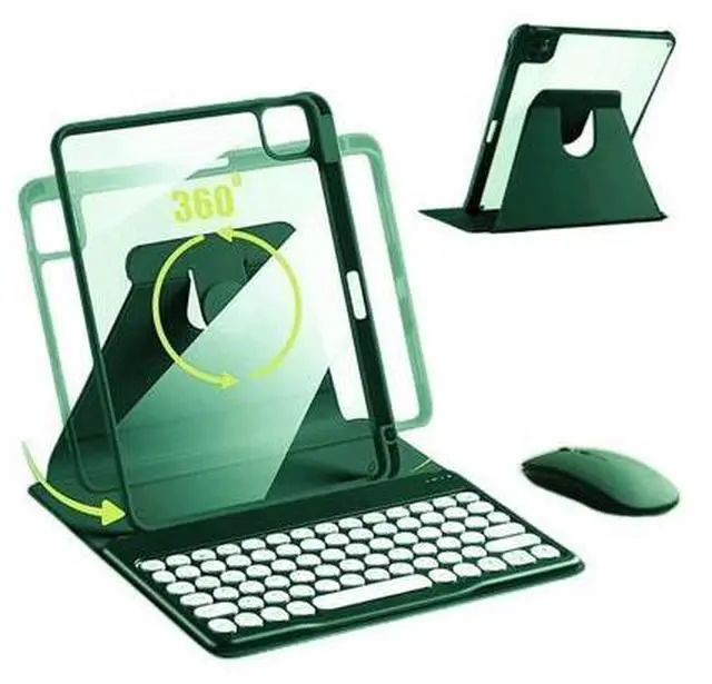 Main image of AnMengXinLing Rotating Keyboard Case for iPad 9th /8th /7th Gen 10.2 Inch, Vertical Case with Detachable Keyboard Mouse, Clear Cover with Pencil Holder, Teal