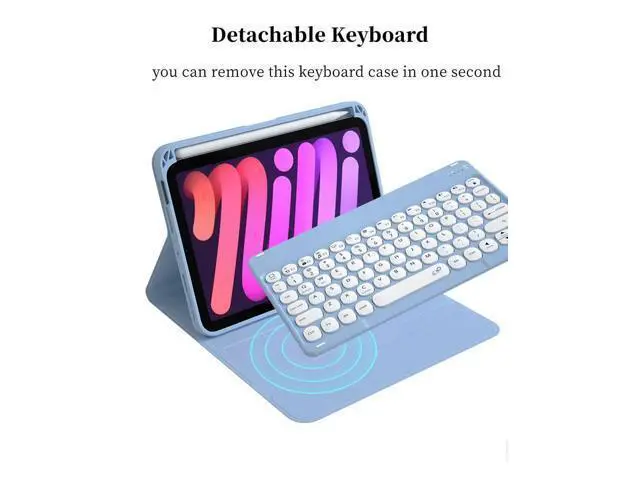 Alt view image 3 of 5 - AnMengXinLing Rotating Keyboard Case for iPad 9th /8th /7th Gen 10.2 Inch, Vertical Case with Detachable Keyboard Mouse, Clear Cover with Pencil Holder, Teal