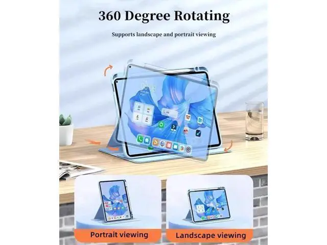 Alt view image 4 of 5 - AnMengXinLing Rotating Keyboard Case for iPad 9th /8th /7th Gen 10.2 Inch, Vertical Case with Detachable Keyboard Mouse, Clear Cover with Pencil Holder, Teal